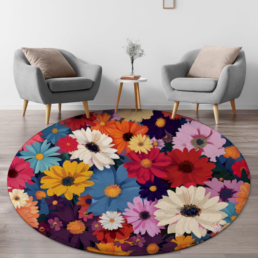 Amazon.com: 60s 70s Flower Round Rug 7 ft - Washable & Non-Slip